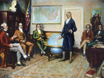James Monroe presidente una reunión del Gabinete en 1823.