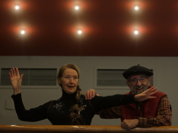 Kontxi Unzueta e Iñaki Merino en los cines Golem Baiona de Pamplona.