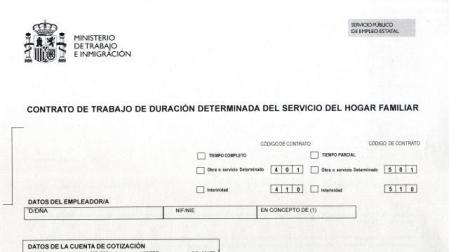 Modelo de contrato eventual. Se entrega en la Seguridad Social.