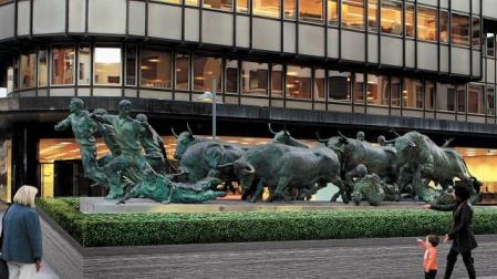 Recreación de cómo quedaría el seto alrededor de la escultura del encierro. FOTOMECÁNICA: A. RAMÍREZ