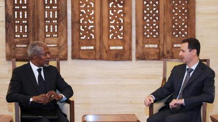 Culmina la reuni&oacute;n privada entre Annan y Al Asad
