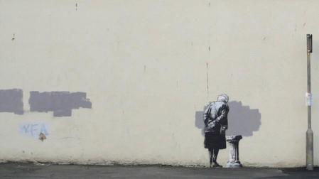 El mural de Banksy que ha sufrido un ataque con pintura en Inglaterra.