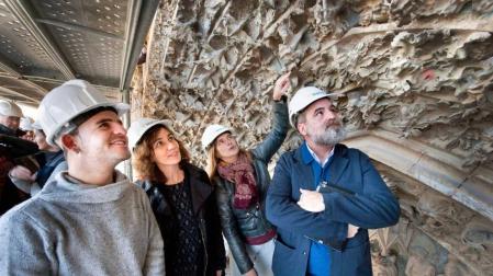 El alcalde de Olite, Andoni Lacarra; la consejera Ana Herrera; la técnica Alicia Ancho; y el direcor general de Cultura, Fernando Pérez.