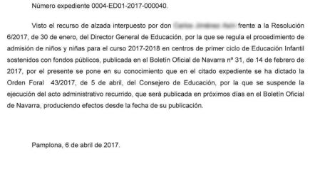 Educación suspende el proceso de admisión en las escuelas infantiles