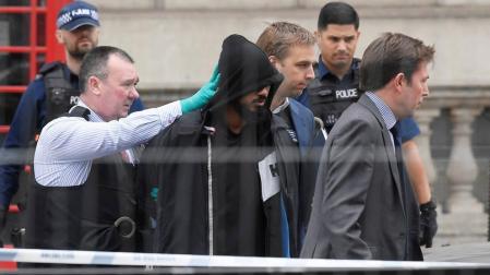 Momento de la detención en el barrio londinense de Westminster, cerca del Parlamento británico.