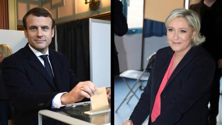 Le Pen y Macron votan en sus colegios electorales