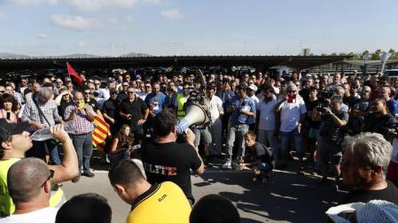 Taxistas protestan en Barcelona.