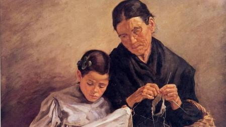 Ciga quiso con 'La calceta' denunciar el analfabetismo de ese momento en España (1910): el 60% de la población no sabía ni leer ni escribir.