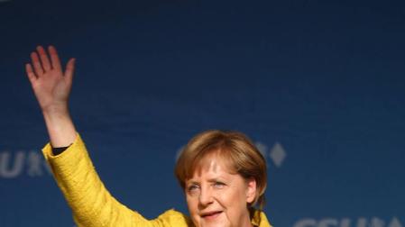 Angela Merkel en una convención de su partido en plena campaña electoral.