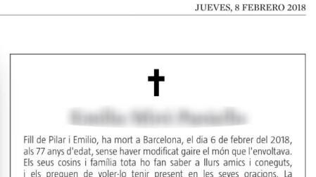 Esquela en La Vanguardia: "Deja este mundo sin haber aportado nada de interés"