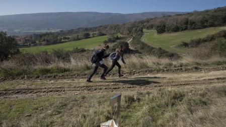 Niños disfrutan de la naturaleza haciendo carreras y aprendiendo en la Cendea de Olza