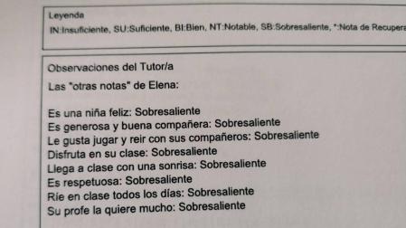 Sobresaliente en ser feliz, el boletín de notas que se ha hecho viral
