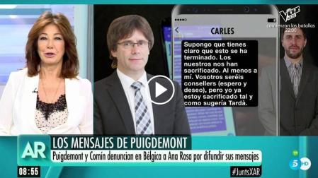 Ana Rosa se defiende tras el anuncio de querella de Puigdemont y Comín