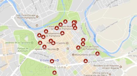 Un mapa recoge los “puntos negros” para las mujeres en el Casco Viejo y en el Ensanche