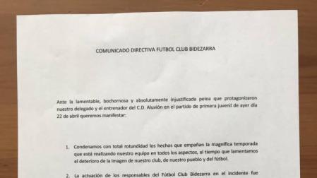 El Bidezarra expulsa al delegado implicado en la pelea y condena lo sucedido