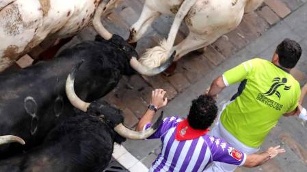 Imágenes del cuarto encierro de los Sanfermines 2018, con toros de la ganadería Fuente Ymbro.