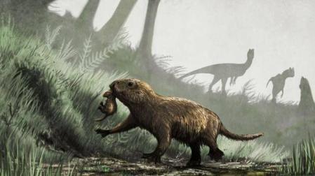 Recreación de un Kayentatherium con una cría