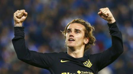 El delantero francés del Atlético de Madrid, Griezmann, celebra el gol frente al Espanyol.