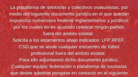 Sadar Bizirik dice que jugar partidos fuera España vulnera  la legalidad