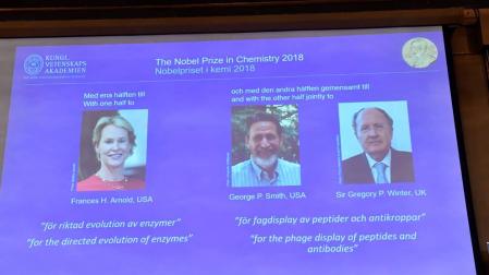 El Nobel de Química 2018 recae en Frances Arnold, George Smith y Gregory Winter