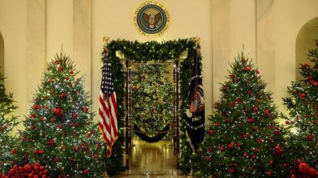 Una pequeña parte de la decoración navideña de la Casa Blanca diseñada por Melania Trump.