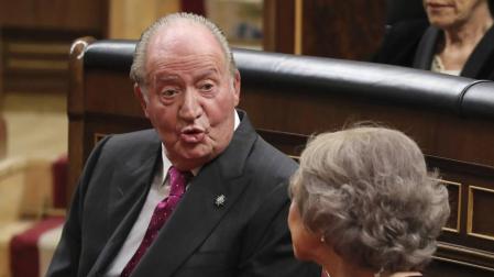 Los reyes eméritos Juan Carlos y Sofía, en el Congreso durante el acto de conmemoración del cuarenta aniversario de la Constitución.