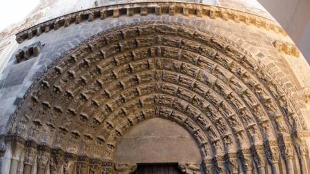 Fotografías de la restauración de la Puerta del Juicio de la catedral de Tudela