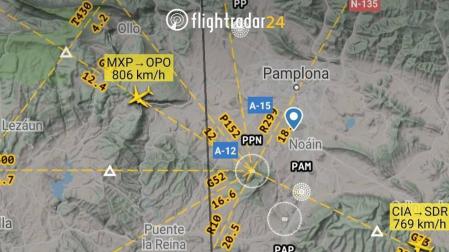 El viento obliga a desviar a Noáin un vuelo que debía aterrizar en San Sebastián