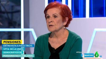 Paca Tricio, presidenta de la Unión Democrática de Pensionistas, en el programa 'El Objetivo' de 'La Sexta'.