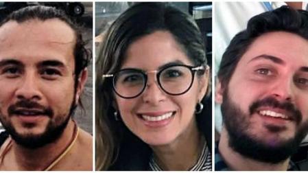 Fotografía de archivo de los tres periodistas de la Agencia EFE, los colombianos Mauren Barriga (c); el fotógrafo Leonardo Muñoz (izda), y el español Gonzalo Domínguez, que fueron detenidos por las autoridades de Venezuela en Caracas.