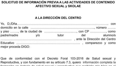 Exigen al Gobierno foral que permita la objeción de conciencia ante Skolae