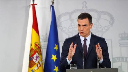 El presidente del Gobierno, Pedro Sánchez, durante su comparecencia este viernes en el Palacio de la Moncloa.
