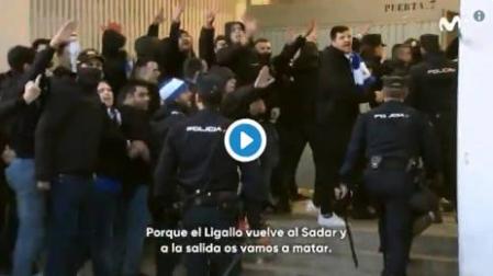 Los ultras del Zaragoza, a su llegada a El Sadar: "A la salida os vamos a matar"