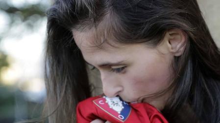 Lorena Herrera, este lunes por la tarde en Tajonar, antes del entrenamiento del equipo.