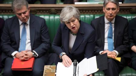 La Primera Ministra Theresa May habla en el Parlamento este miércoles.