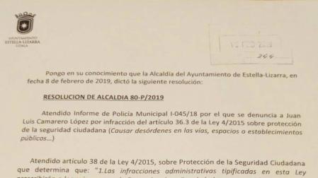 El alcalde de Estella libra de una multa a un edil de Bildu en Ayegui