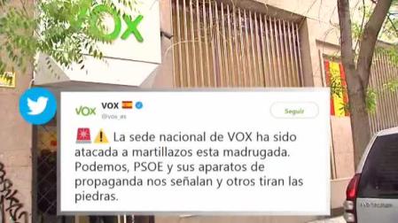Atacan con piedras la sede de VOX en Madrid