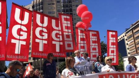 Manifestación de UGT y CC OO de Navarra por el 1 de mayo en Pamplona
