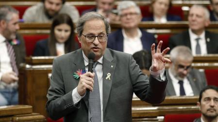 El presidente de la Generalitat, Quim Torra, durante una sesión de control al Govern en el pleno del Parlament.