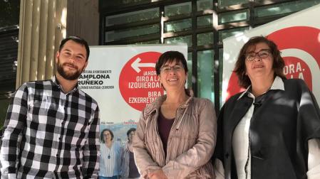 Rubén Ramallo, Edurne Eguino y Pilar Gastón, de la candidatura de IE al Ayuntamiento de Pamplona.