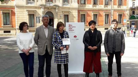Uxue Barkos, candidata de Geroa Bai a la reelección, en un acto de campaña electoral.