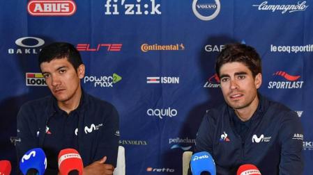 Mikel Landa y Carapaz, en la rueda de prensa de este lunes.