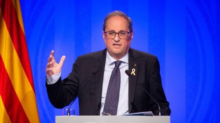 El presidente de la Generalitat de Catalunya, Quim Torra, en rueda de prensa.