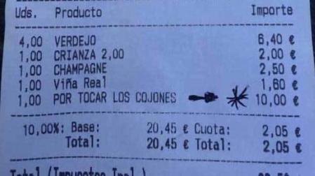 Factura del bar Eguzki.