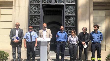 El conseller Miquel Buch, Sergi Pla (Mossos d'Esquadra), Manuel Pardo (Bombers de la Generalitat).