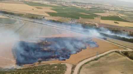 Declarado un incendio en las cercanías de la AP-15 en Olite