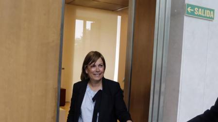 La portavoz de Geroa Bai, Uxue Barkos, tras la reunión con el presidente del Parlamento.