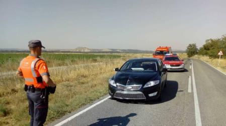 La Policía Foral, junto al vehículo.