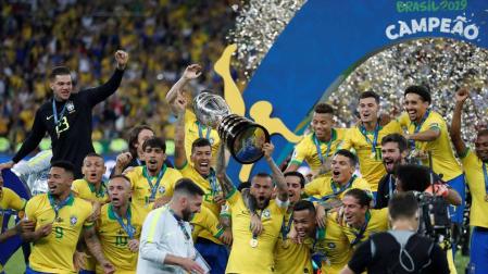 Los jugadores brasileños celebran su título.