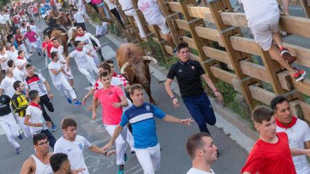 La manada pisotea a un mozo en el primer encierro de las fiestas de Tudela